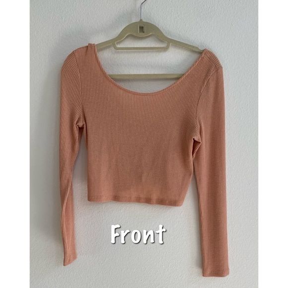Foreign Exchange Tops - Foreign Exchange  Women Solid Peach Scoop Neck Rib Crop T-shirt with Low back